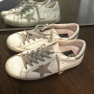 Golden Goose White and Silver Sneakers